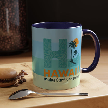 HI Hawaii Island Style Colorful Ocean Wave Coffee Mug 11oz Beach House Decor Tropical Island Theme Cup - O'ahu Surf Company