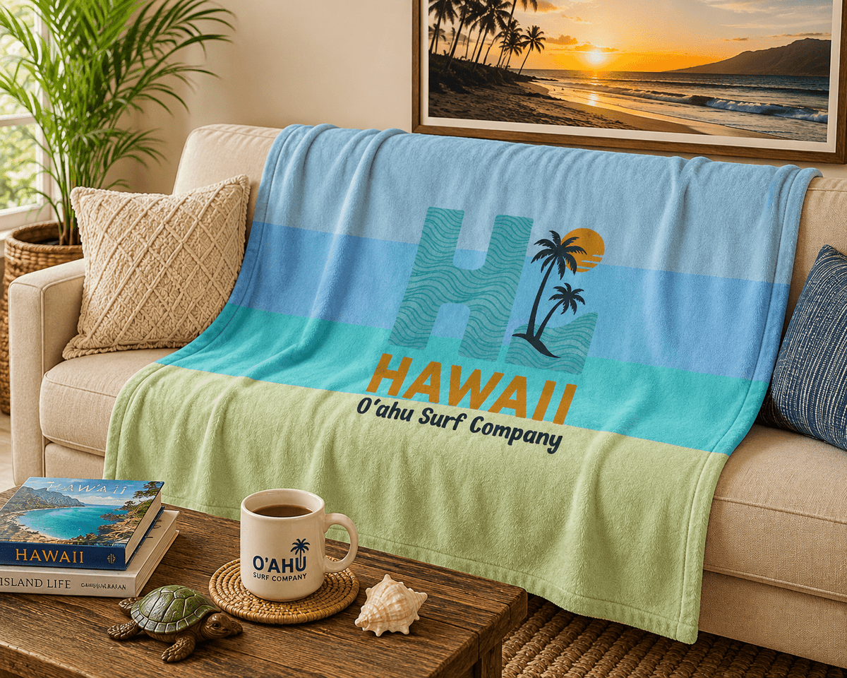 HI Hawaii Island Style Throw Blanket Super Soft Fleece - O'ahu Surf Company