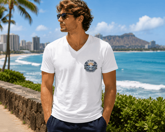 Honolulu Hawaii Coastal Island Sunny Day V-Neck T-Shirt - O'ahu Surf Company