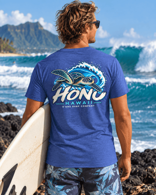 Honu Hawaiian Sea Turtle Surf V-Neck Tee Shirt - O'ahu Surf Company