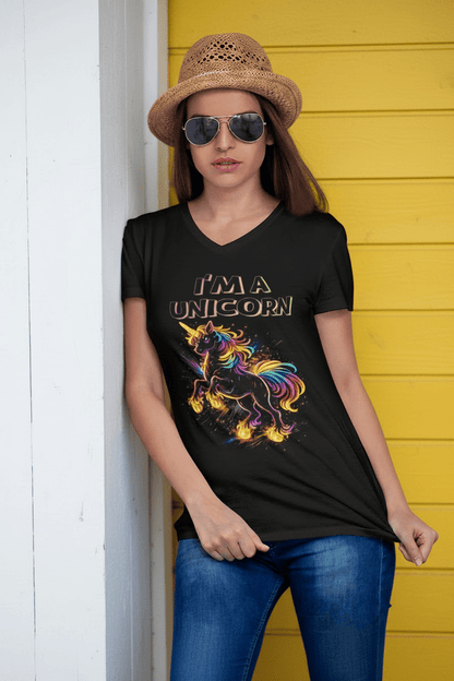 I’m a Unicorn Neon Graphic V - Neck Tee – Fun Statement Survivor Shirt - O'ahu Surf Company