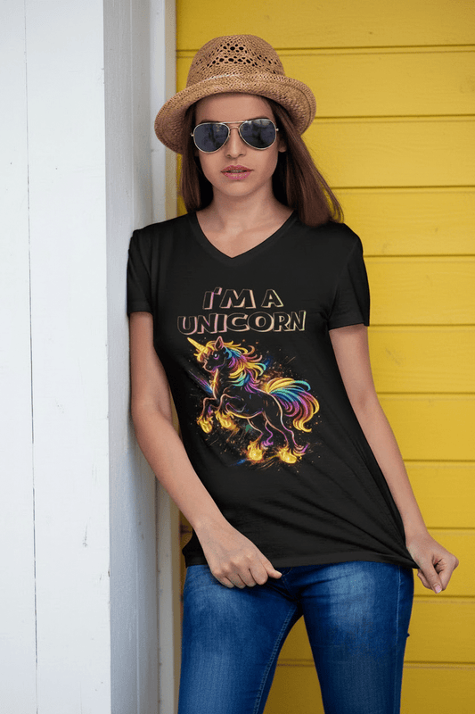 I’m a Unicorn Neon Graphic V - Neck Tee – Fun Statement Survivor Shirt - O'ahu Surf Company
