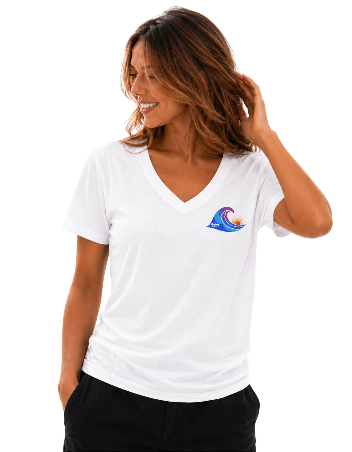 Island Wave Women’s V - Neck Tee – O’ahu Surf Company Hawaii Surf Shirt - O'ahu Surf Company