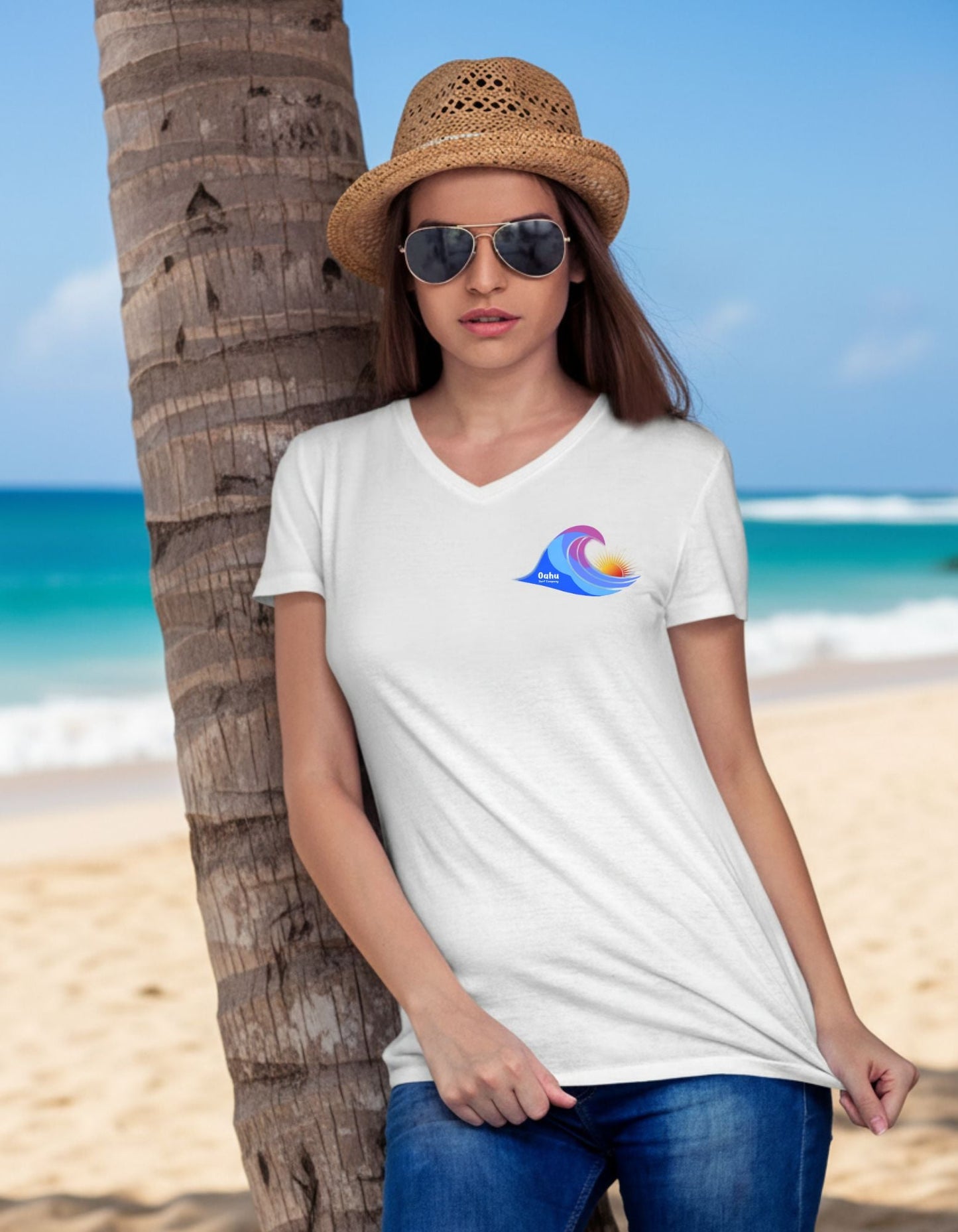 Island Wave Women’s V - Neck Tee – O’ahu Surf Company Hawaii Surf Shirt - O'ahu Surf Company