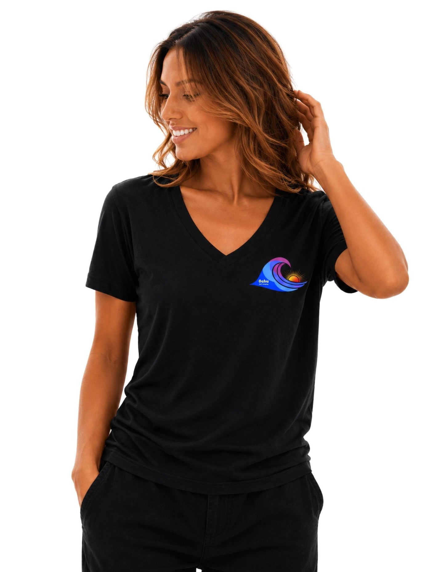 Island Wave Women’s V - Neck Tee – O’ahu Surf Company Hawaii Surf Shirt - O'ahu Surf Company