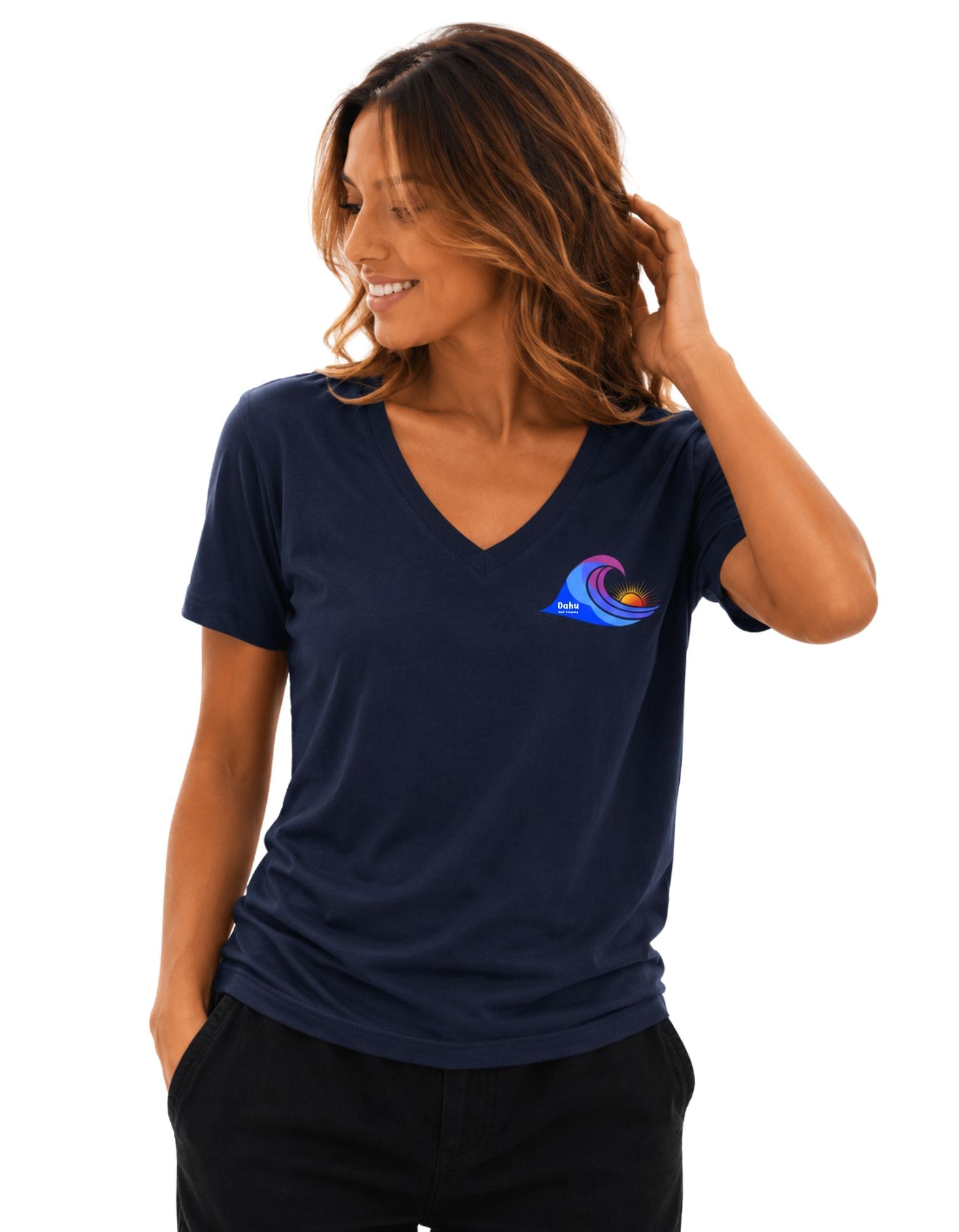 Island Wave Women’s V - Neck Tee – O’ahu Surf Company Hawaii Surf Shirt - O'ahu Surf Company