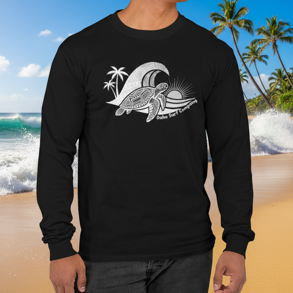 Hawaiian Sea Turtle Ocean Wave Long Sleeve Graphic Tee