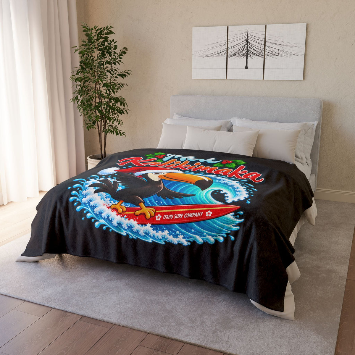 Mele Kalikimaka Surfing Toucan Christmas Blanket - O'ahu Surf Company