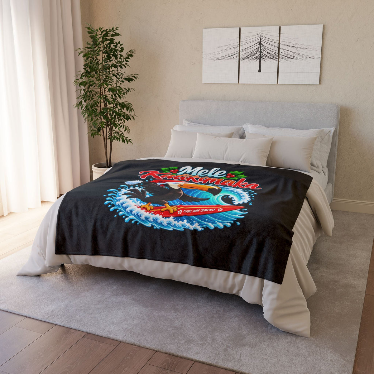 Mele Kalikimaka Surfing Toucan Christmas Blanket - O'ahu Surf Company