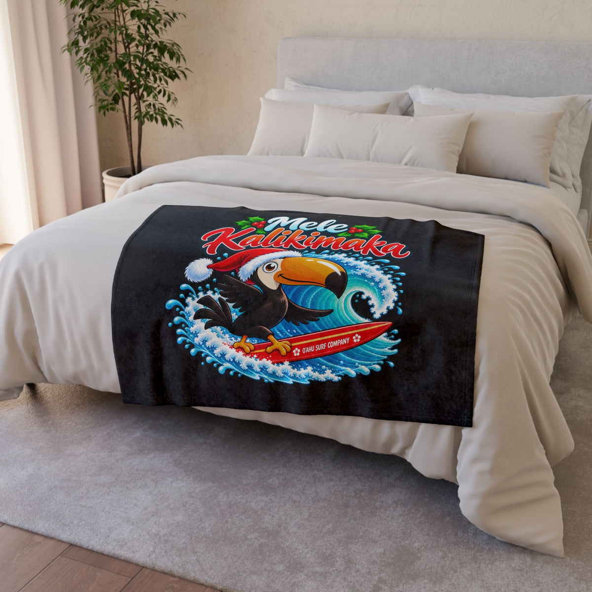 Mele Kalikimaka Surfing Toucan Christmas Blanket - O'ahu Surf Company
