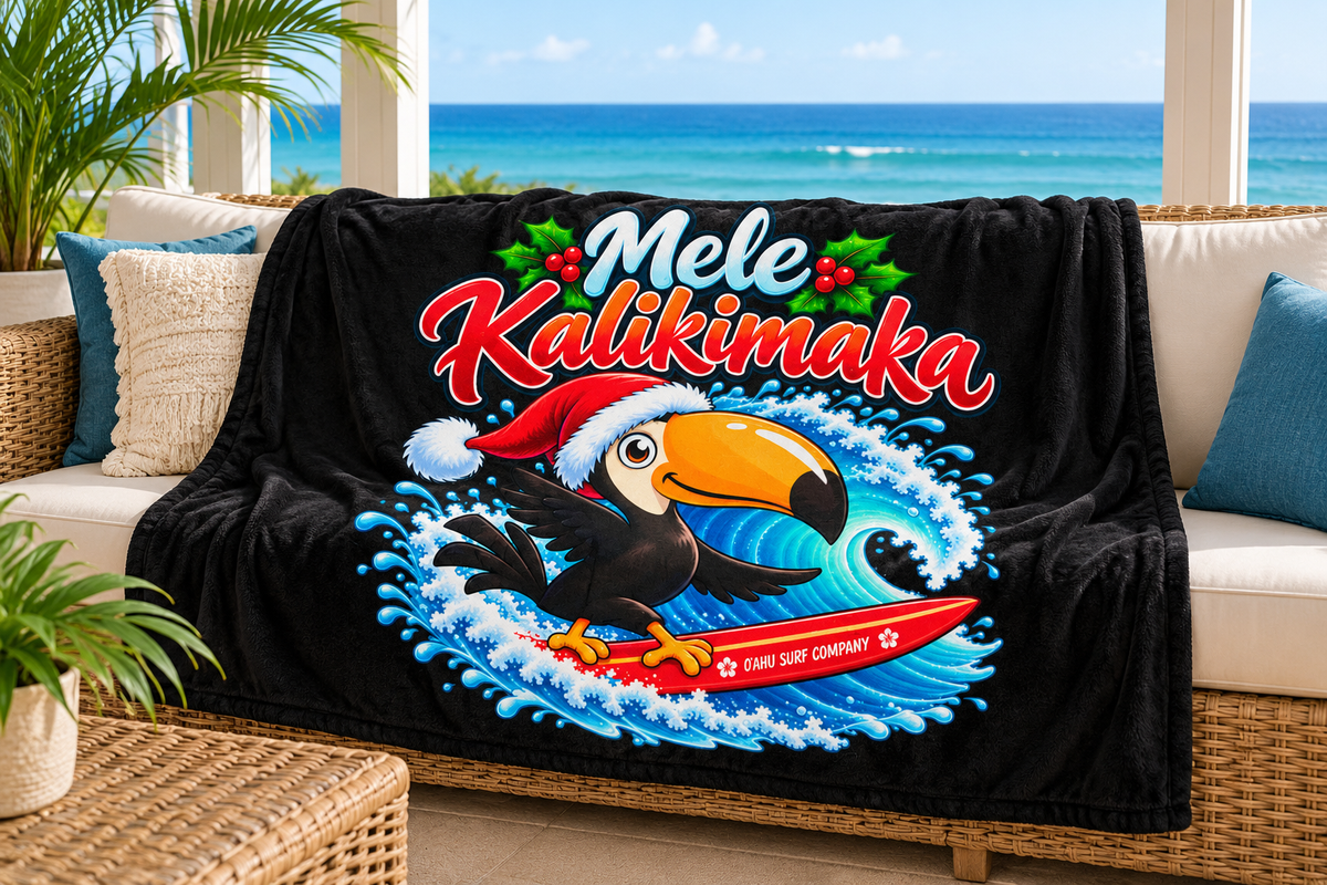 Mele Kalikimaka Surfing Toucan Christmas Blanket - O'ahu Surf Company