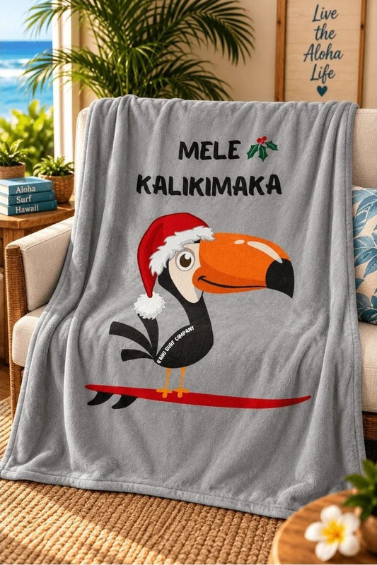 Mele Kalikimaka Toucan Surfing Fleece Christmas Holiday Throw Blanket - O'ahu Surf Company