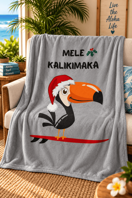 Mele Kalikimaka Toucan Surfing Fleece Christmas Holiday Throw Blanket - O'ahu Surf Company