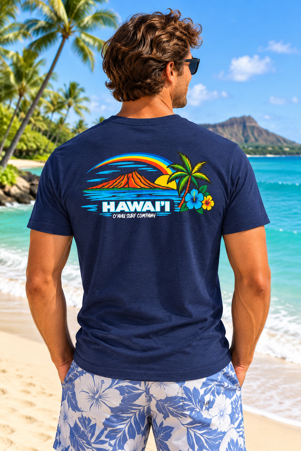 Men's Waikiki Beach Hawaii V-Neck T-Shirt - O'ahu Surf Company