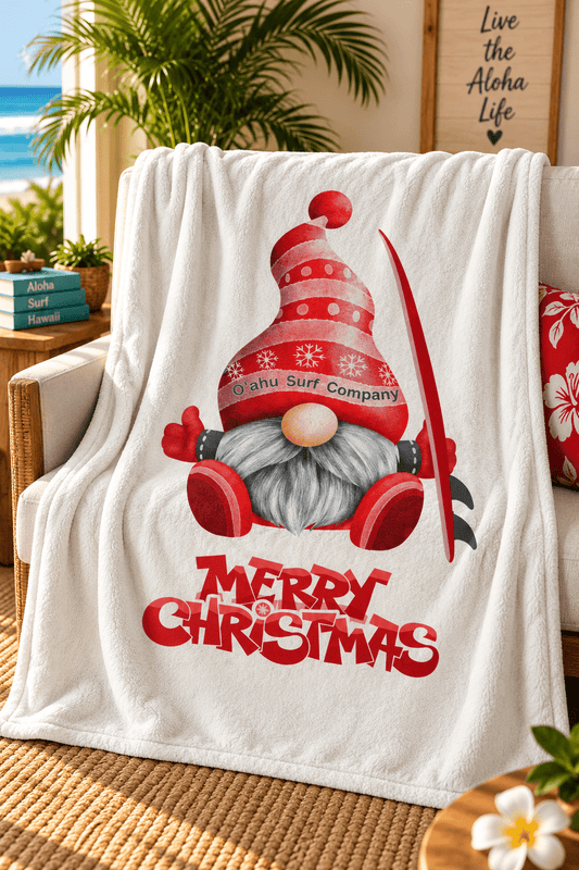 Merry Christmas Gnome Surfer Fleece Throw Blanket - O'ahu Surf Company