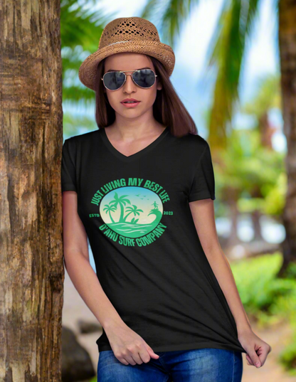 Living My Best Life Oahu Surfer V-Neck T-Shirt