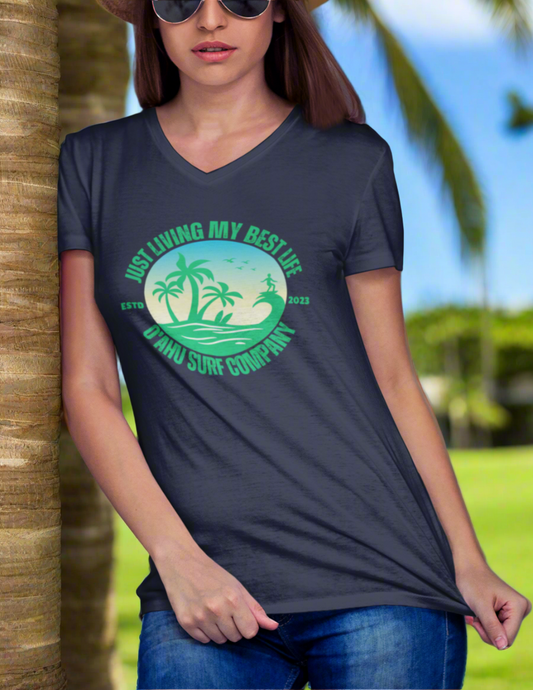 Living My Best Life Oahu Surfer V-Neck T-Shirt