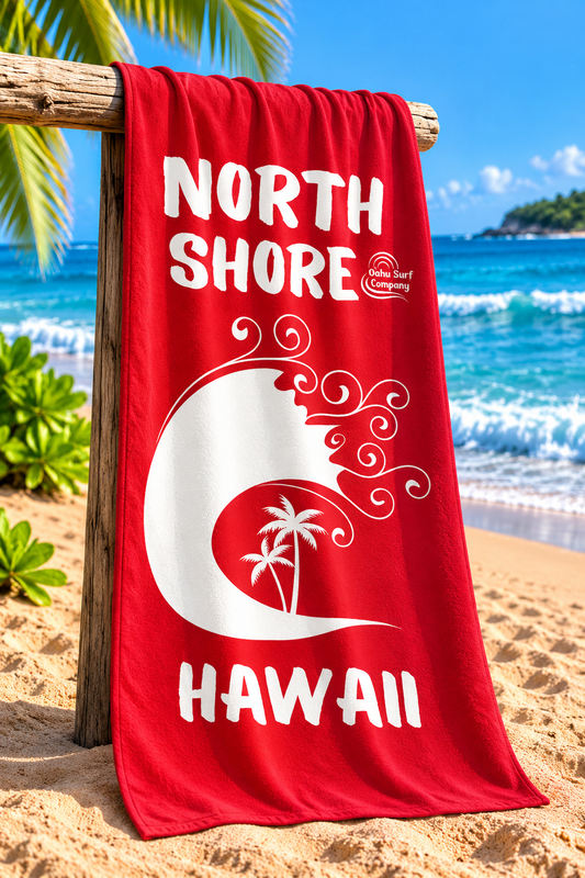 North Shore Hawaii Oahu Beach Towel - Red - O'ahu Surf Company