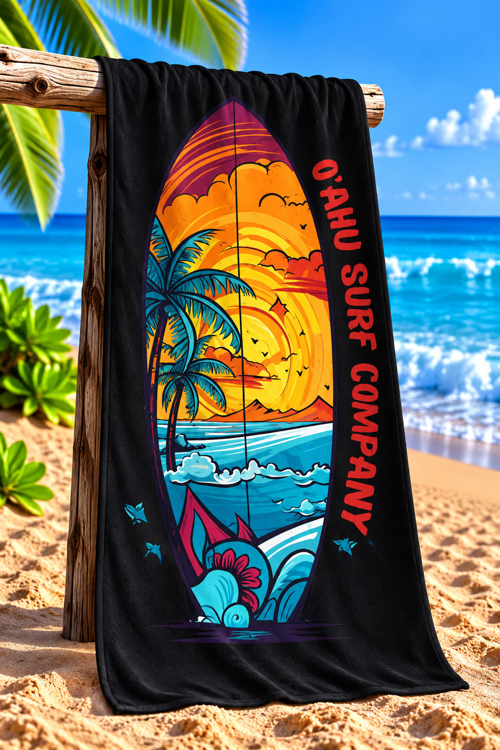 Oahu Hawaii Surfboard Ocean Scene Beach Towel - O'ahu Surf Company