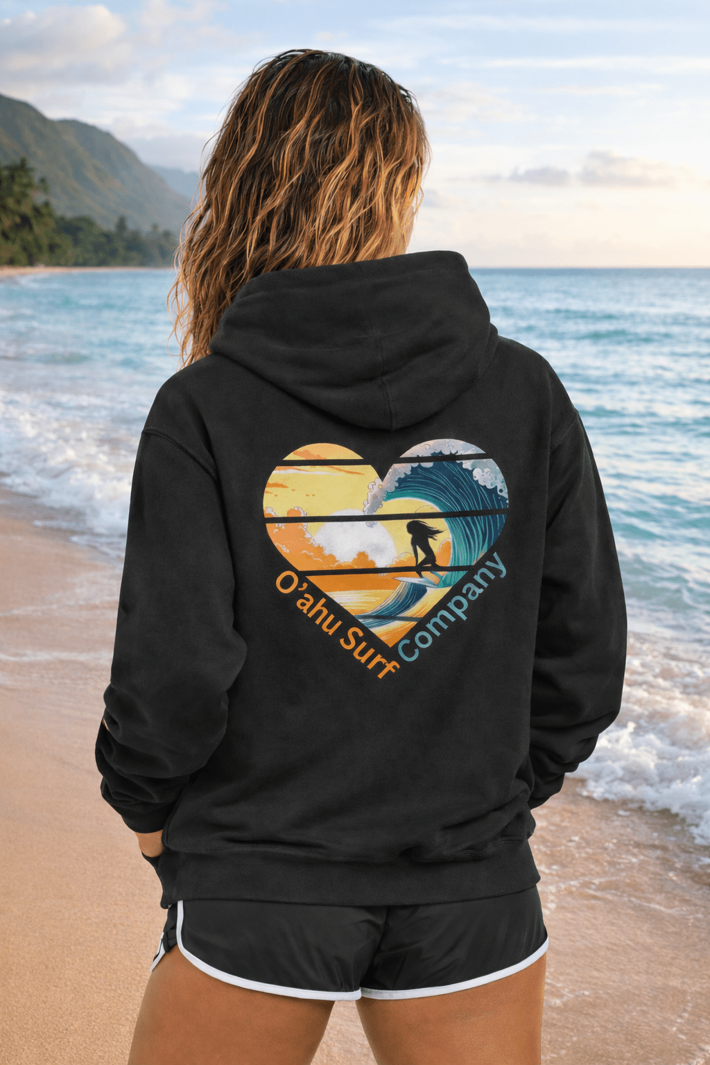 Oahu Hawaii Surfer Heart Women's Unisex Hoodie Sweatshirt - O'ahu Surf Company