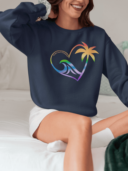 Oahu Island Heart Sweatshirt – Hawaii Surf Sweatshirt, Coastal Rainbow Design, Beach Lover Gift - O'ahu Surf Company