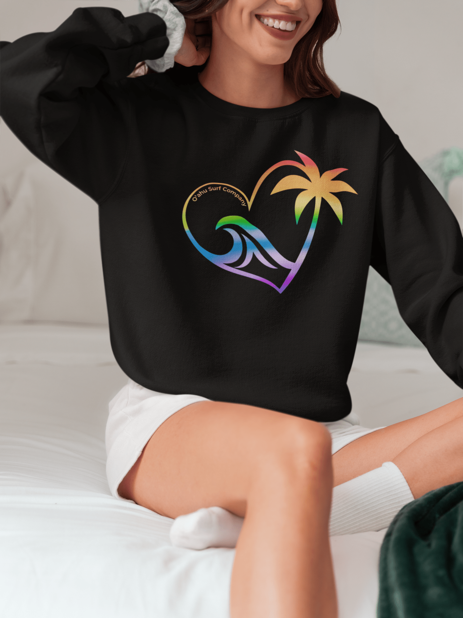 Oahu Island Heart Sweatshirt – Hawaii Surf Sweatshirt, Coastal Rainbow Design, Beach Lover Gift - O'ahu Surf Company