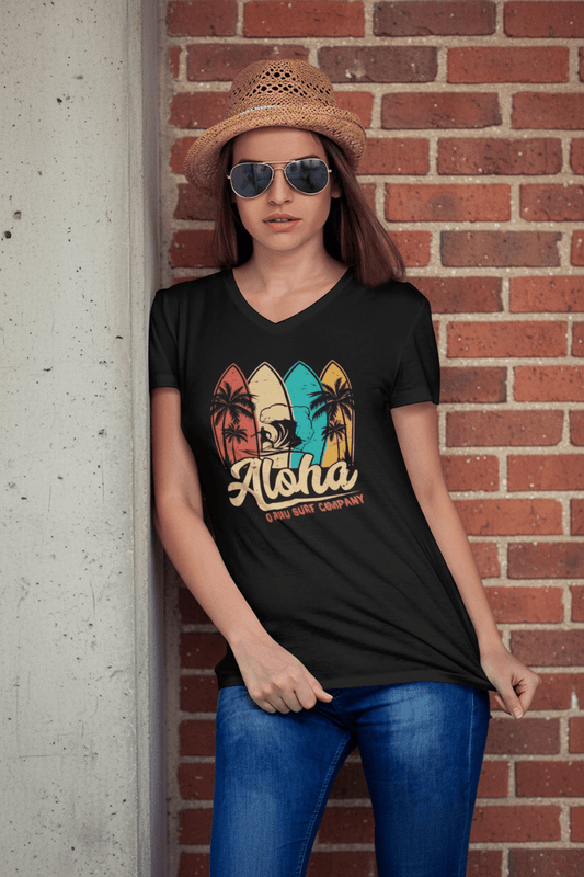 O'ahu Surf Company Aloha Surf Board Unisex V - Neck T-Shirt - O'ahu Surf Company