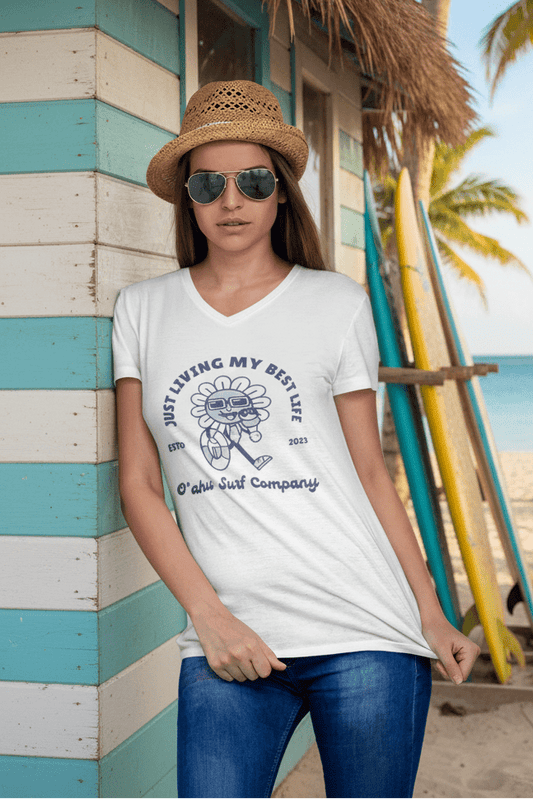 O'ahu Surf Company Hawaii Living My Best Life Ice Cream Unisex V - Neck T-Shirt - O'ahu Surf Company