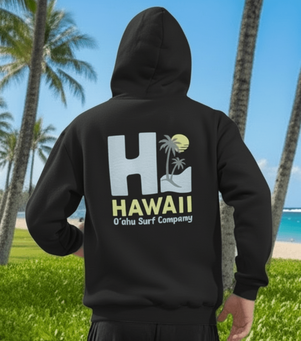 Oahu Surf Company HI Hawaii Hoodie – Hawaiian Surf Sweatshirt with Island Style Design - O'ahu Surf Company