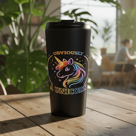 Obviously Unicorn Travel Mug | Rainbow Neon Unicorn Coffee Cup 15oz - O'ahu Surf Company