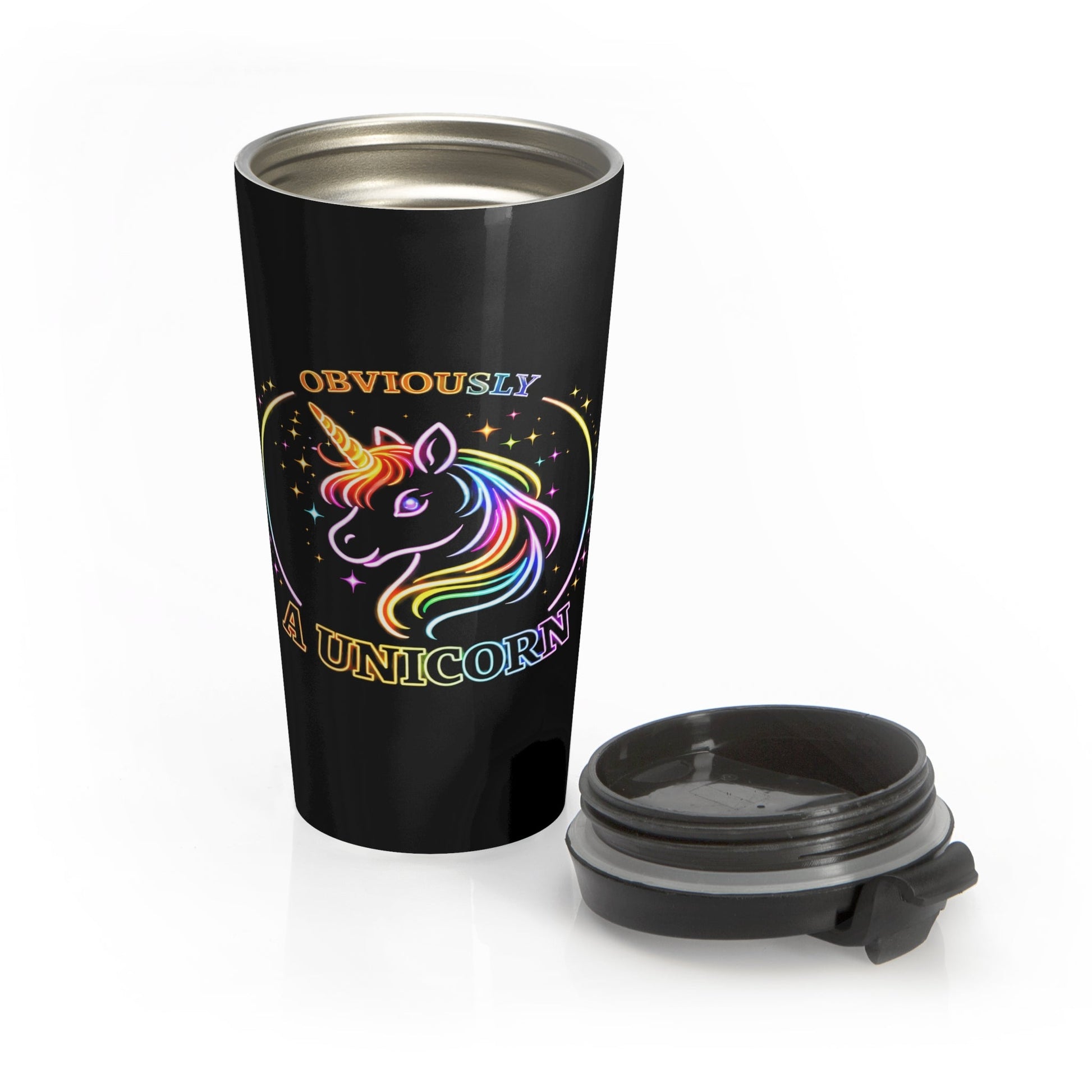 Obviously Unicorn Travel Mug | Rainbow Neon Unicorn Coffee Cup 15oz - O'ahu Surf Company
