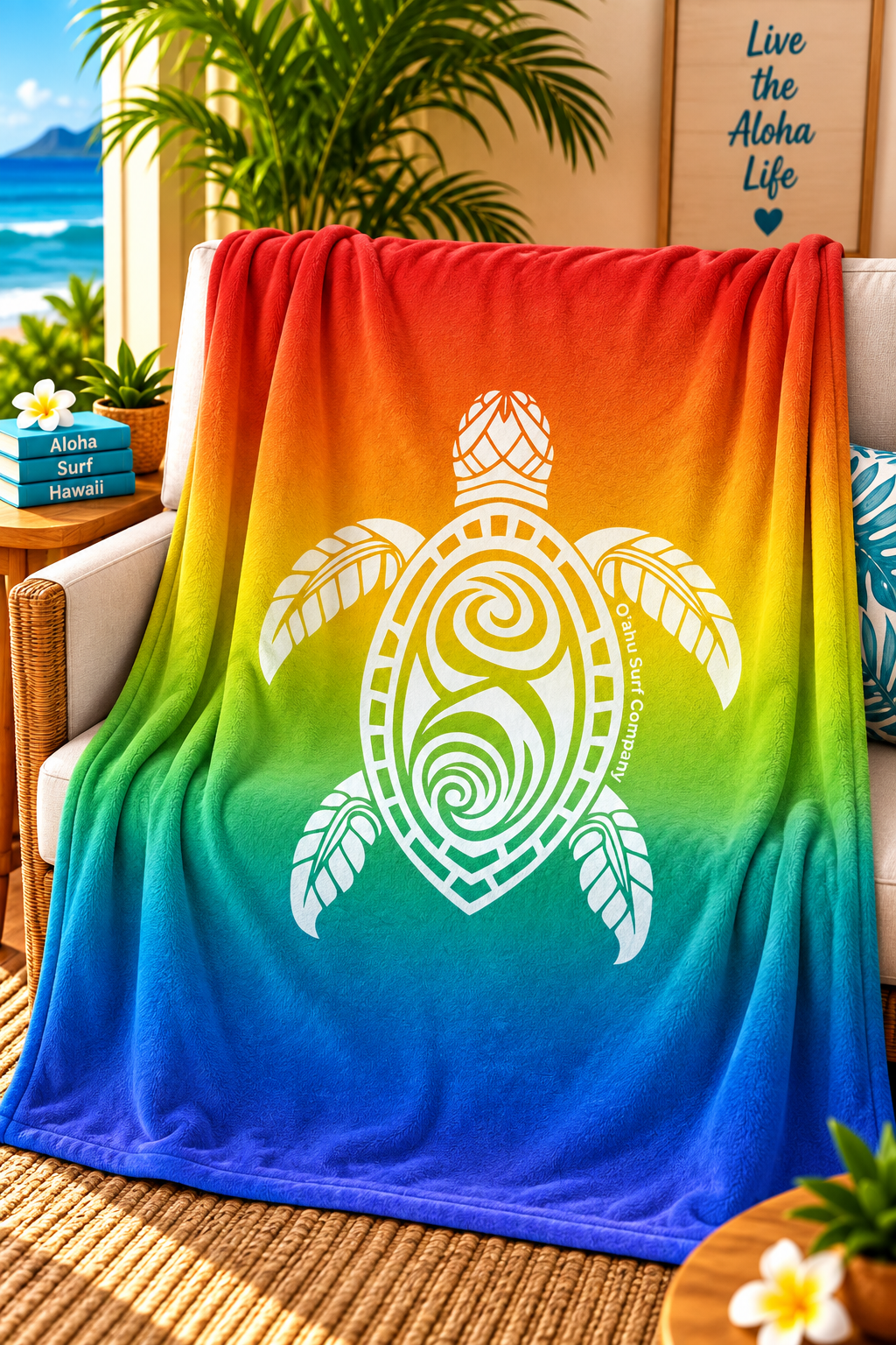 Rainbow Hawaii Sea Turtle Throw Blanket - O'ahu Surf Company