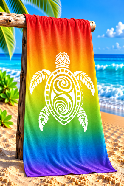 Rainbow Hawaiian Green Sea Turtle Beach Towel - O'ahu Surf Company