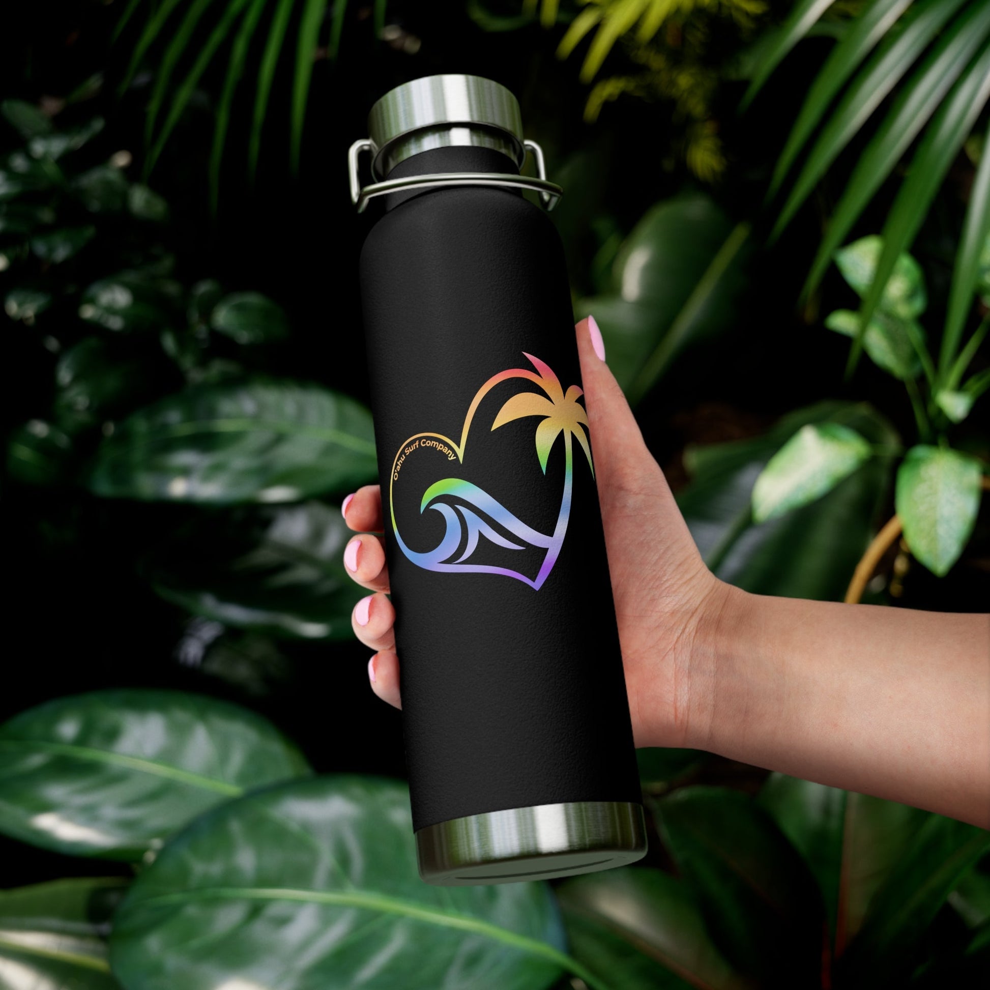 Rainbow Heart Wave Hawaii Copper Vacuum Insulated Bottle 22oz - O'ahu Surf Company