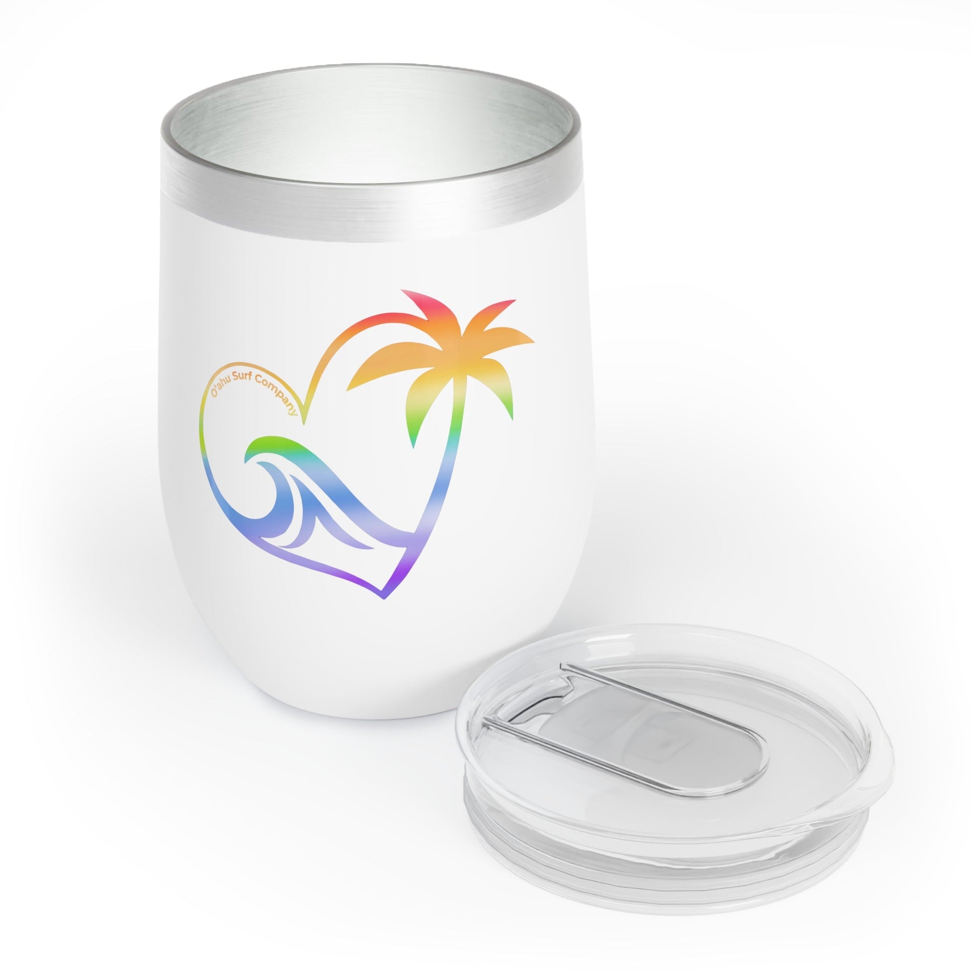 Rainbow Heart Wave Hawaii Wine Tumbler 12oz - O'ahu Surf Company