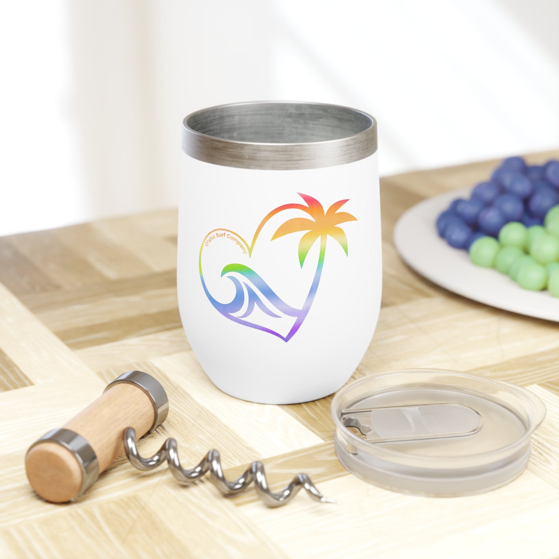 Rainbow Heart Wave Hawaii Wine Tumbler 12oz - O'ahu Surf Company