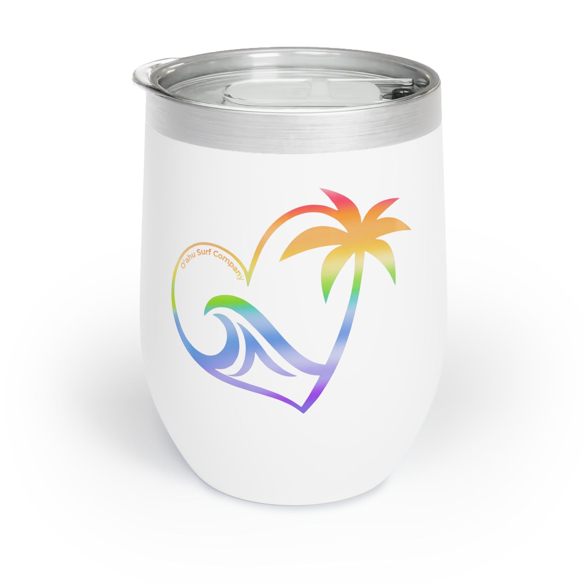 Rainbow Heart Wave Hawaii Wine Tumbler 12oz - O'ahu Surf Company