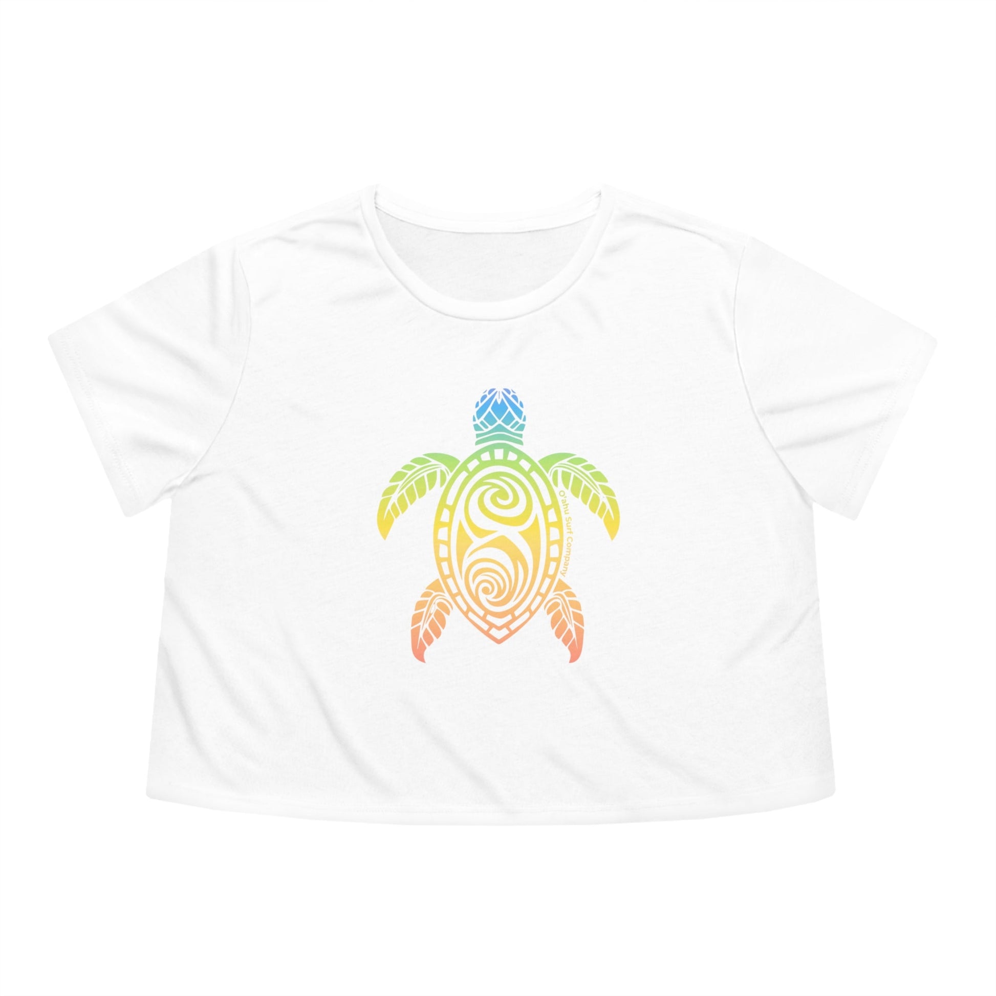 Rainbow Honu Green Sea Turtle Women's Flowy Cropped Tee - O'ahu Surf Company