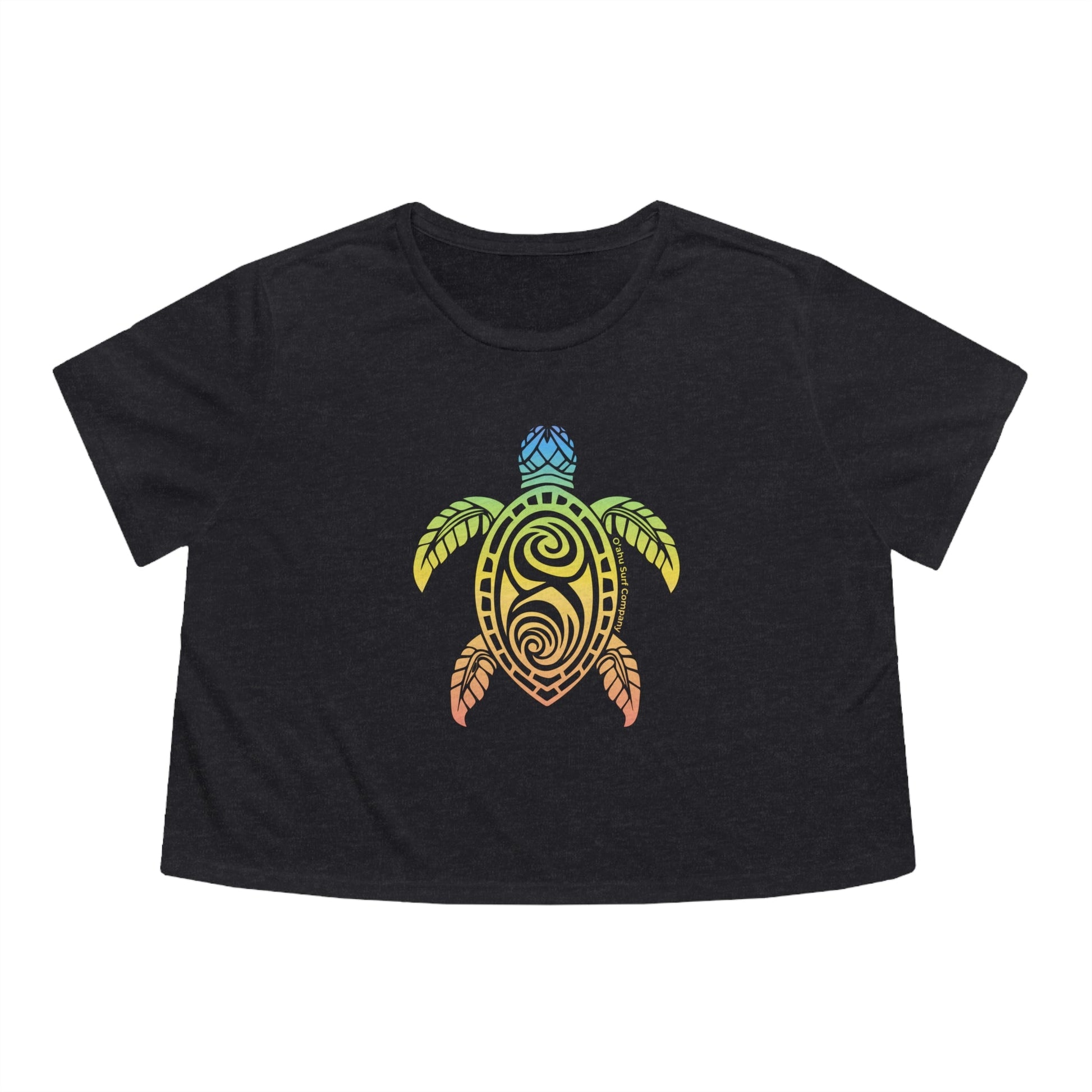 Rainbow Honu Green Sea Turtle Women's Flowy Cropped Tee - O'ahu Surf Company
