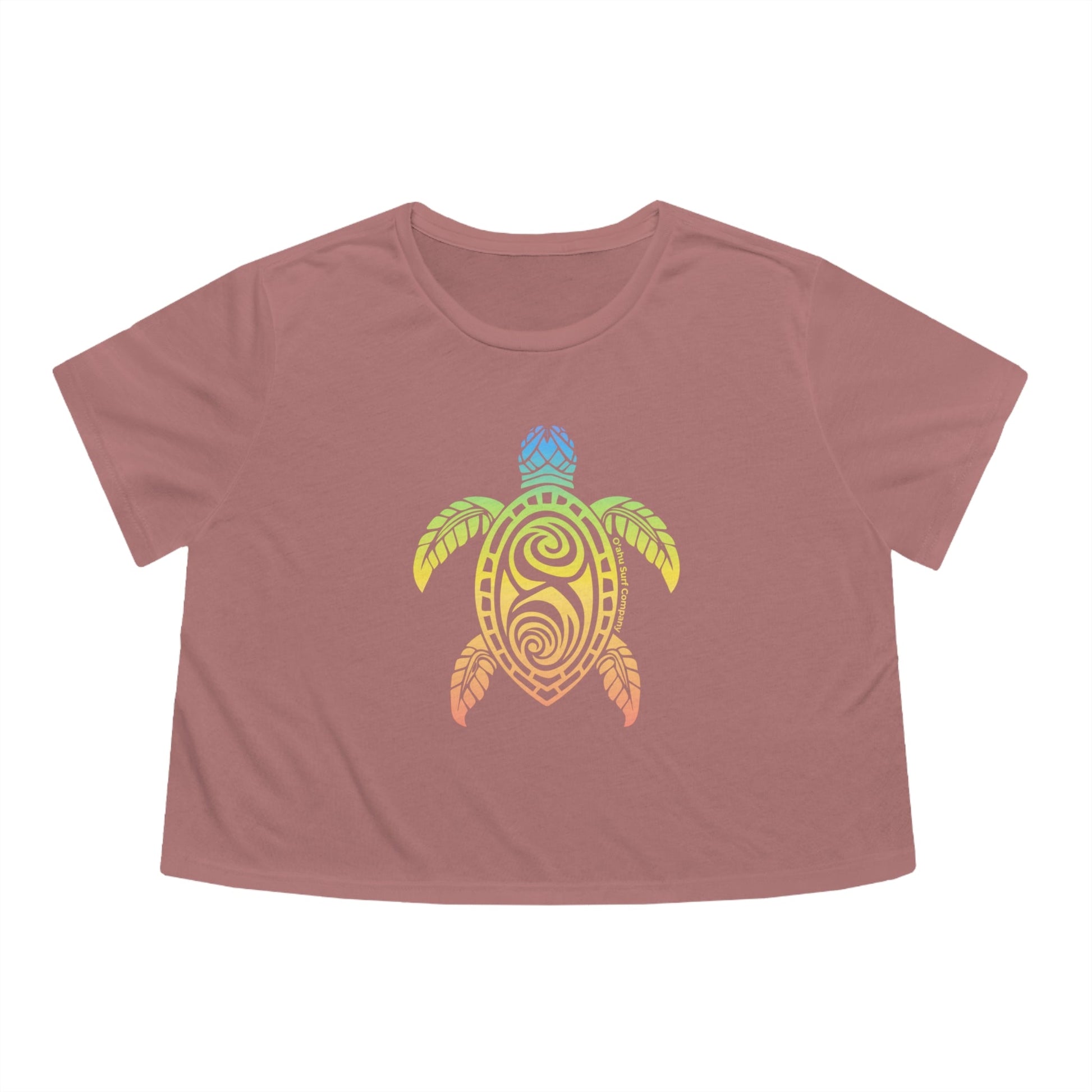 Rainbow Honu Green Sea Turtle Women's Flowy Cropped Tee - O'ahu Surf Company