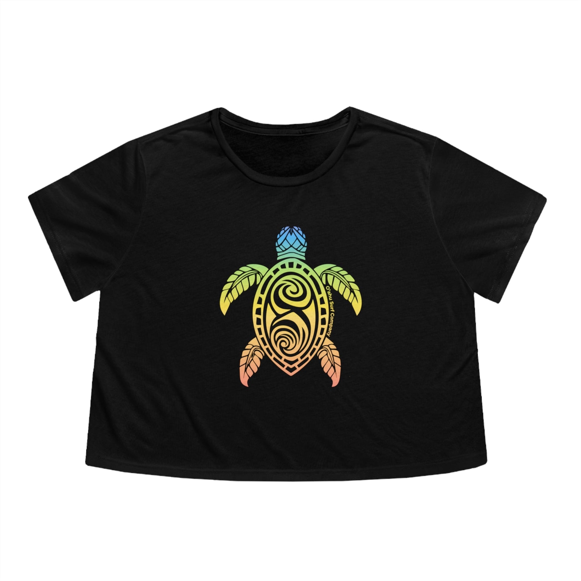 Rainbow Honu Green Sea Turtle Women's Flowy Cropped Tee - O'ahu Surf Company