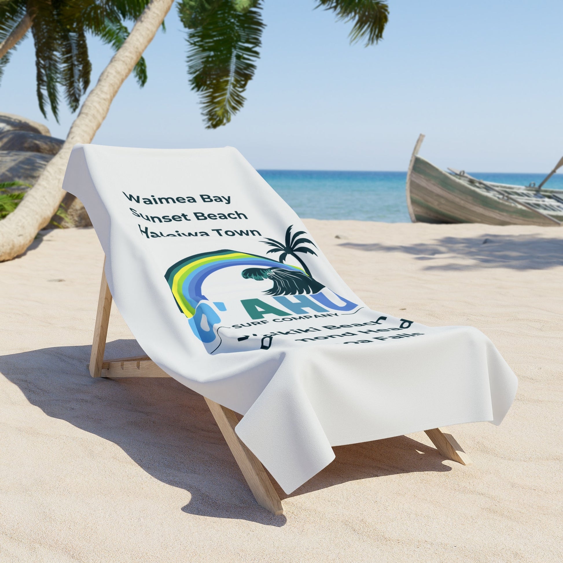 Rainbow Wave Palm Travel Towel Oahu Surf Company Hawaii - O'ahu Surf Company