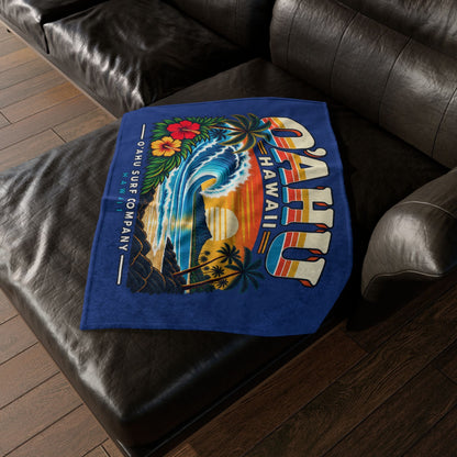 Retro Hawaii Tropical Surf Blanket – Oahu Ocean Wave Throw - O'ahu Surf Company