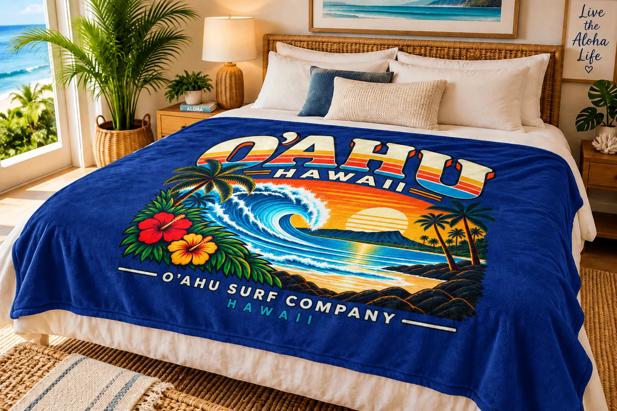 Retro Hawaii Tropical Surf Blanket – Oahu Ocean Wave Throw - O'ahu Surf Company