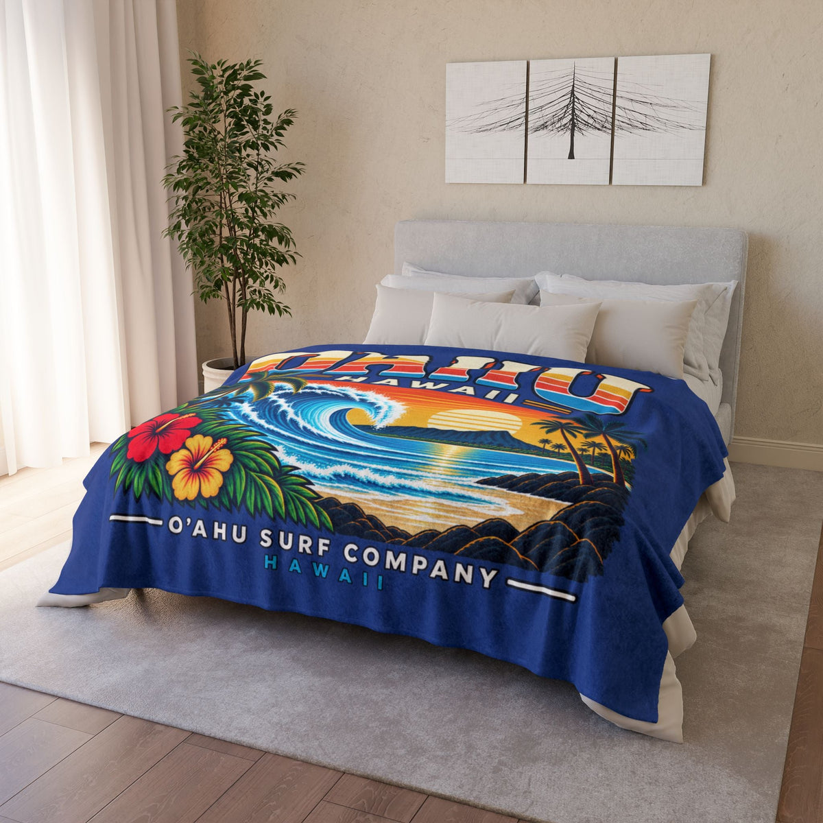 Retro Hawaii Tropical Surf Blanket – Oahu Ocean Wave Throw - O'ahu Surf Company