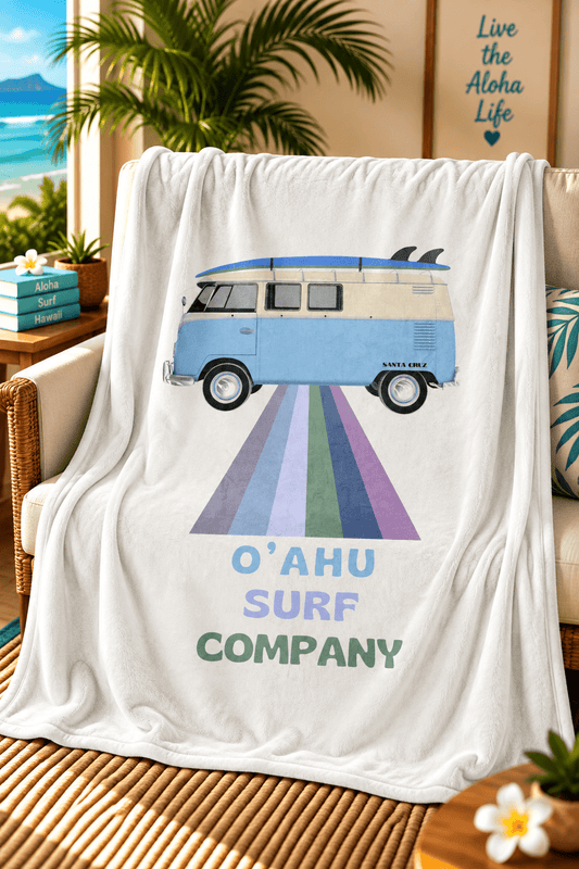 Retro Vintage Hawaii Surf Bus Throw Blanket - O'ahu Surf Company