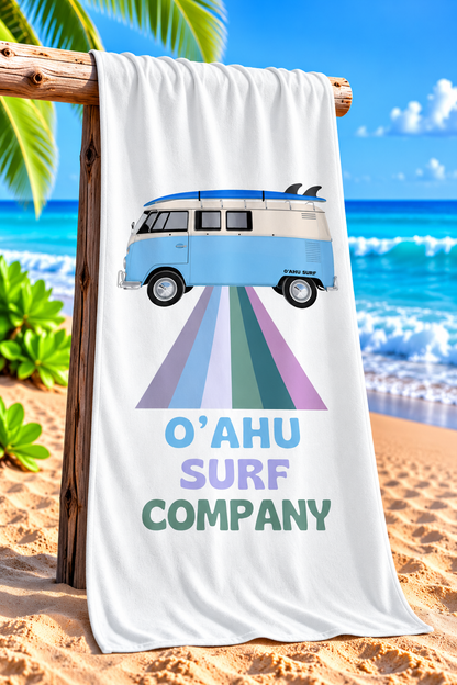 Retro Vintage Surf Bus Hawaii Waikiki Beach Towel - O'ahu Surf Company