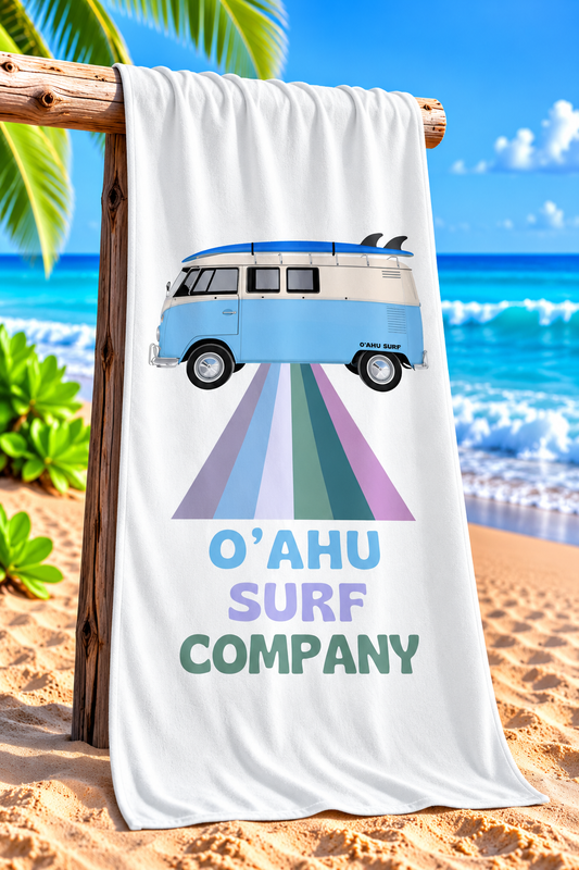 Retro Vintage Surf Bus Hawaii Waikiki Beach Towel - O'ahu Surf Company