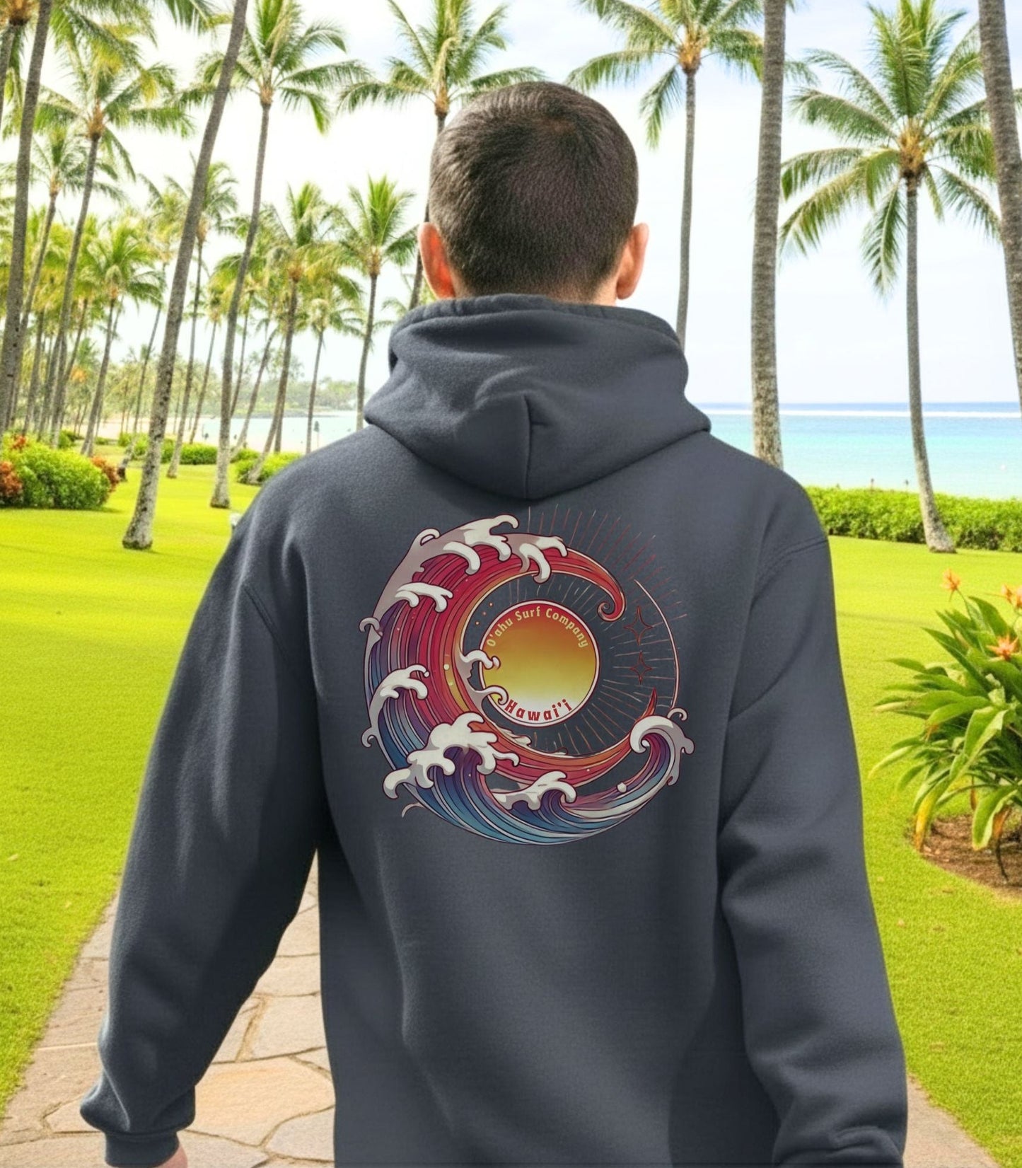 Sun Wave Hawaii Hooded Sweatshirt - O'ahu Surf Company