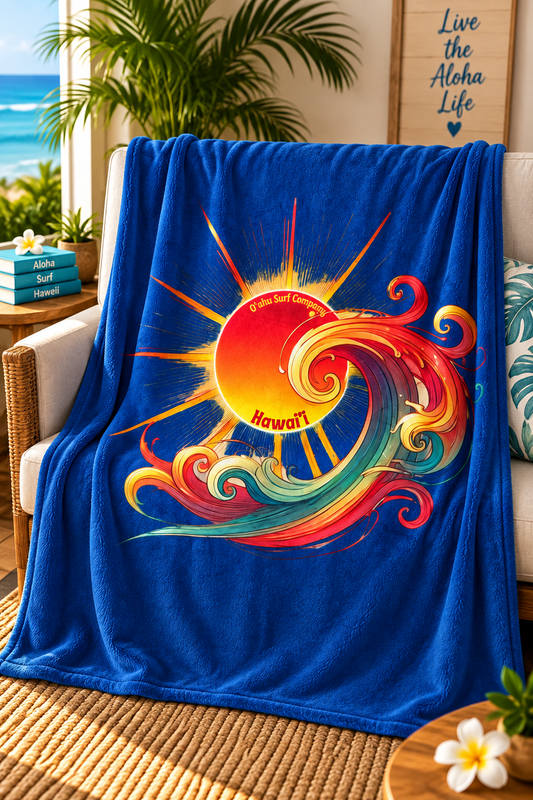 Sunshine and Surf Hawaii Throw Blanket - Dark Blue - O'ahu Surf Company